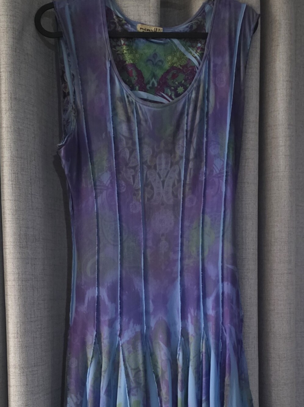 ONE WORLD Purple and Blue Sleeveless Pleated Midi Dress